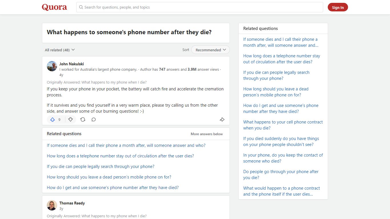 What happens to someone's phone number after they die?